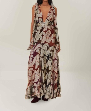 jacquard lurex sleeveless maxi dress in beige
