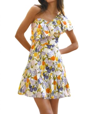 one shoulder mini dress in multi colored