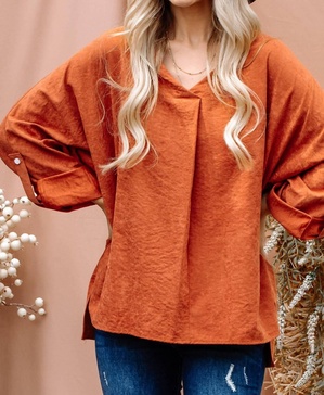 casual blouse top in rust