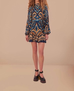 pineapple ikat raglan mini dress in pineapple ikat blue
