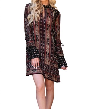 double keyhole tie sleeve dress in black mix