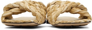 Beige Raffia Stretch Flat Sandals