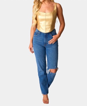 coco vegan leather corset top in gold