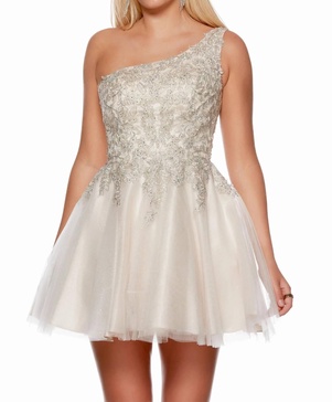 glitter tulle mini dress in ivory/champagne