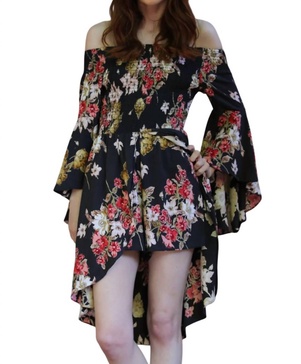 floral walk through romper in black