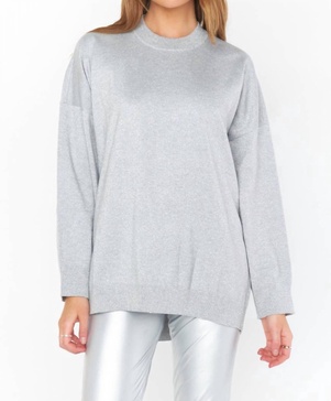 classic crewneck sweater in silver metallic knit