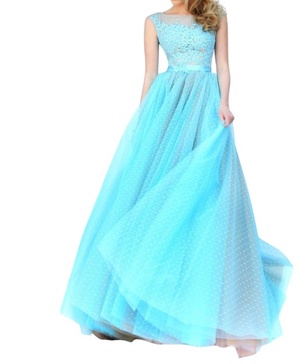 laced prom dress in light blue/nude