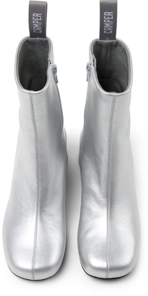 Silver Leather Ankle Boots for Women.