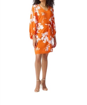puff sleeve belted dress in mandarin/vanilla