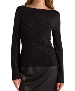 metallic long sleeve sweater in metallic black