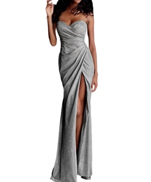 strapless sweetheart neckline dress in silver