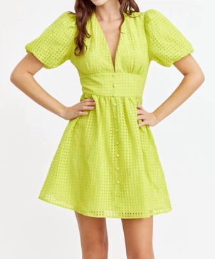 alice seersucker mini dress in cyber lime