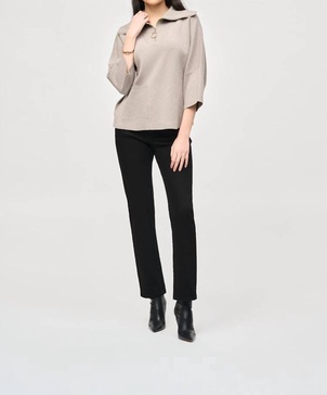 jacquard zip collared sweater in taupe melange