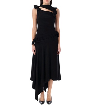 Black Tie-Up Dress with Asymmetric Hem