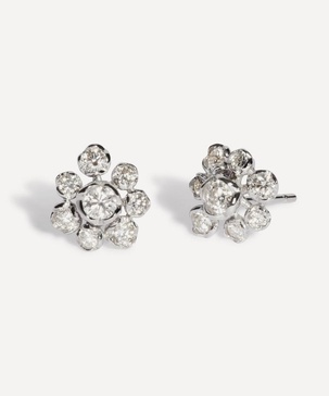 18ct White Gold Marguerite Large Diamond Flower Stud Earrings