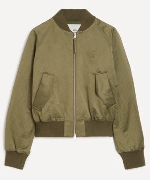 Green Cotton Satin Ami De Coeur Bomber Jacket
