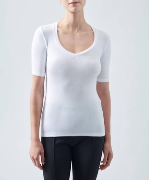 modal rib short sleeve v-neck tee in white