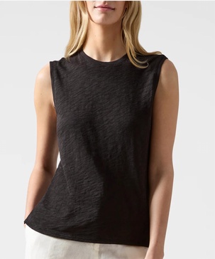 womens slub jersey school boy sleeveless in black
