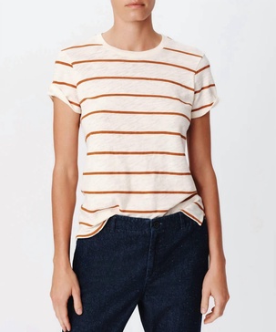 slub jersey stripe schoolboy tee in irish cream/cornelian stone