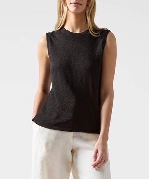 slub jersey sleeveless schoolboy tee in black