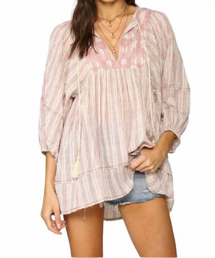 quarter sleeve woven gauze with embo short dress in pink