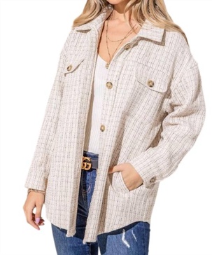 be alright tweed shacket in beige