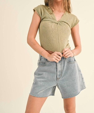 textured embroidered knitted top in olive