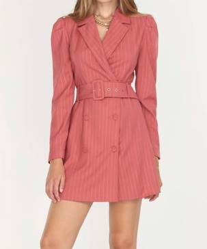 kayla pinstripe belted blazer dress in desert rose