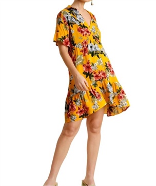 floral ruffle babydoll dress in sunflower