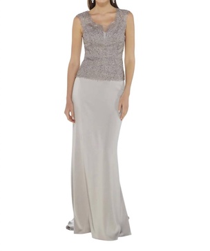 scoop straight prom dress in silver/nude
