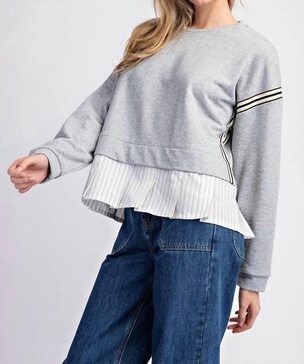 savage striped layered sweatshirt in heather grey