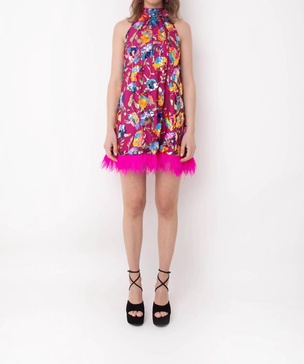 daphne floral overlay halter dress in multi