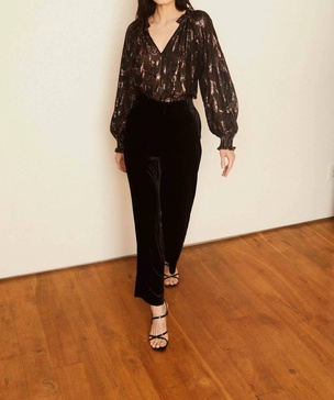 monica sparkle scallop top in black and copper