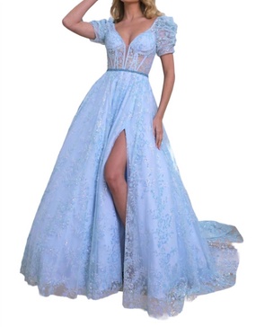 twinkling a-line gown in light blue