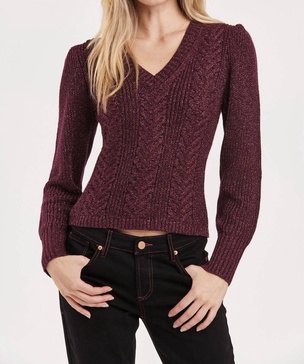 thalia v-neck long sleeve sparkle sweater in blackberry