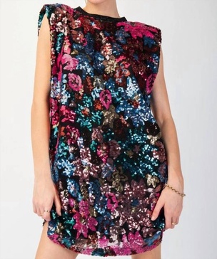 sleeveless allover sequins dress in magenta rose