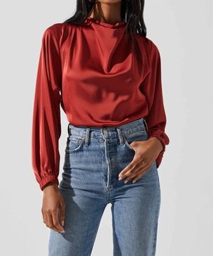 veronica satin cutout top in rust