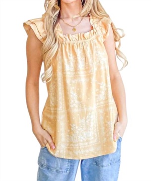 there she goes flutter sleeve top in mustard
