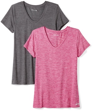 Amazon Essentials Women's Tech Stretch Short-Sleeve V-Neck T-Shirt (Available in Plus Size), Pack of 2
