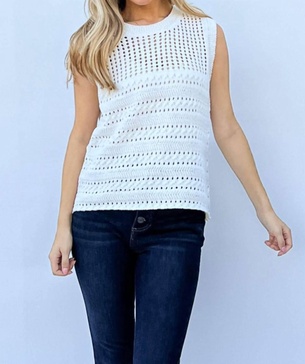 hollowed out buttoned tank top in ivory