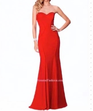 red strapless gown
