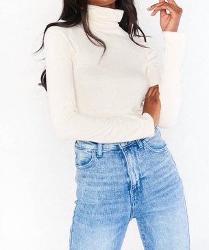 danica turtleneck top in cream rib knit