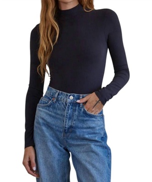 long sleeve mock neck bodysuit in black