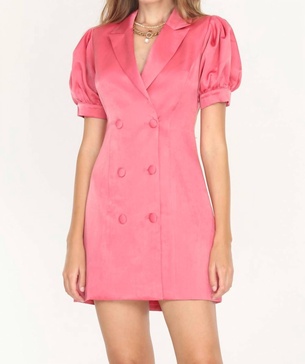 double-breasted satin blazer mini dress in pink rose