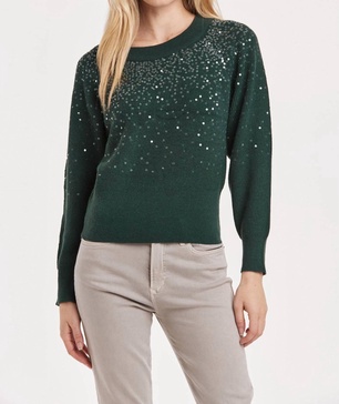 kathleen sequin raglan sleeve sweater in green