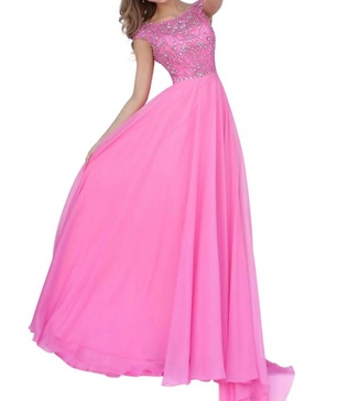 beaded chiffon prom dress in pink