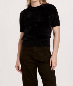 suzie fuzzy short sleeve sweater top in black