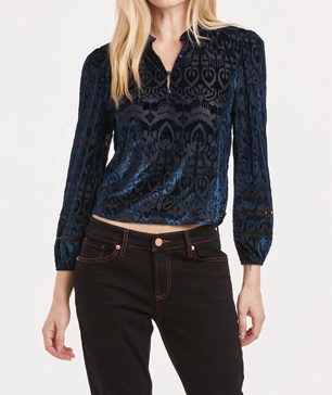 eliza burnout velvet long sleeve in blue