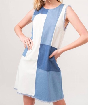 colorblock shift dress in blue