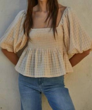 woven gauze puffy sleeve top in cream